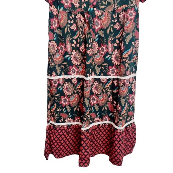 WRAPPER Paisley Floral Midi Retro Dark Cottagecore Large Tiered Dress Boho Glam - Picture 3 of 5